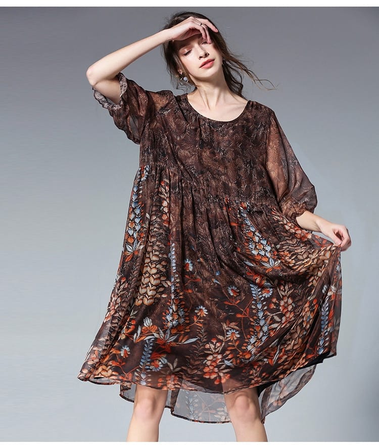 Women print Chiffon dress Plus size