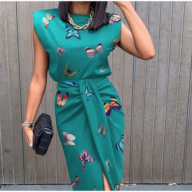 Butterfly Print Top & Slit Skirt Sets Outfits