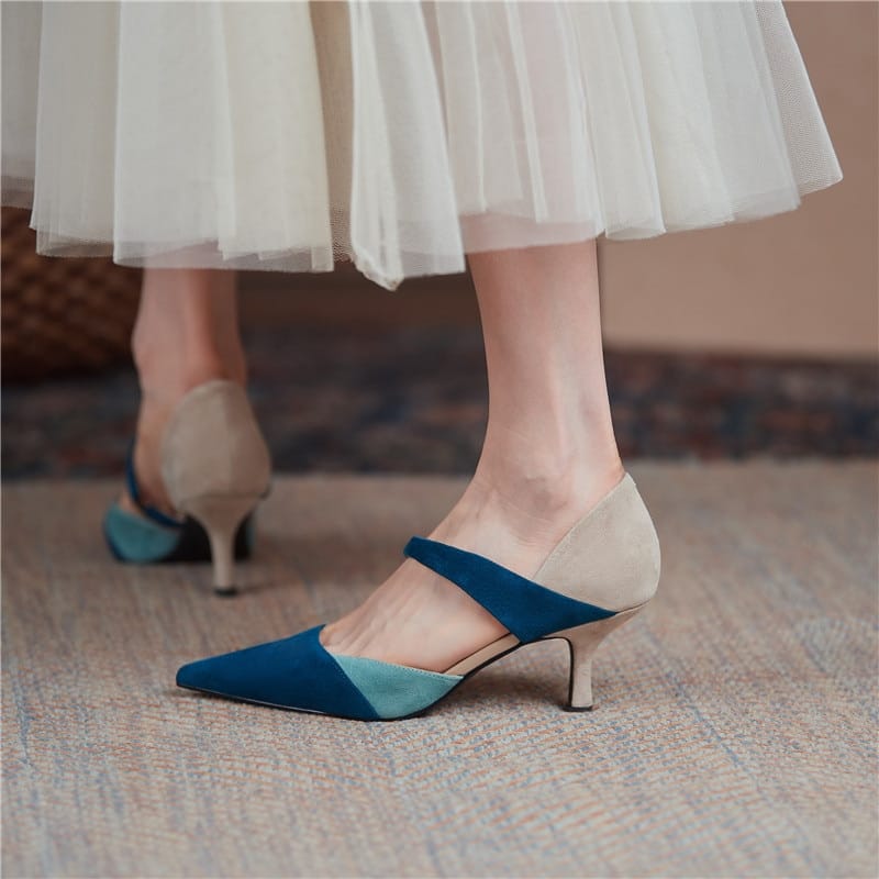 Mixed Colors Shoes Woman Suede Leather Pointed Toe High Heels Pumps