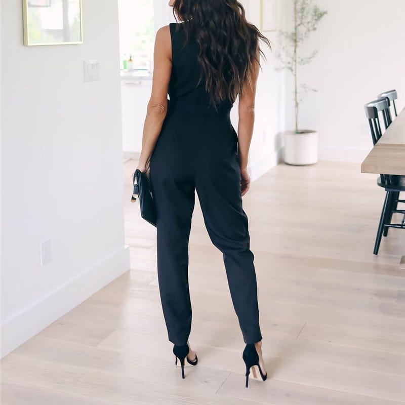 Women Jumpsuit With Belt Sleeveless