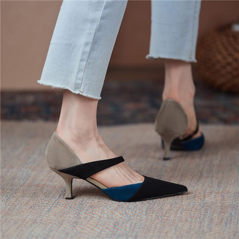 Mixed Colors Shoes Woman Suede Leather Pointed Toe High Heels Pumps