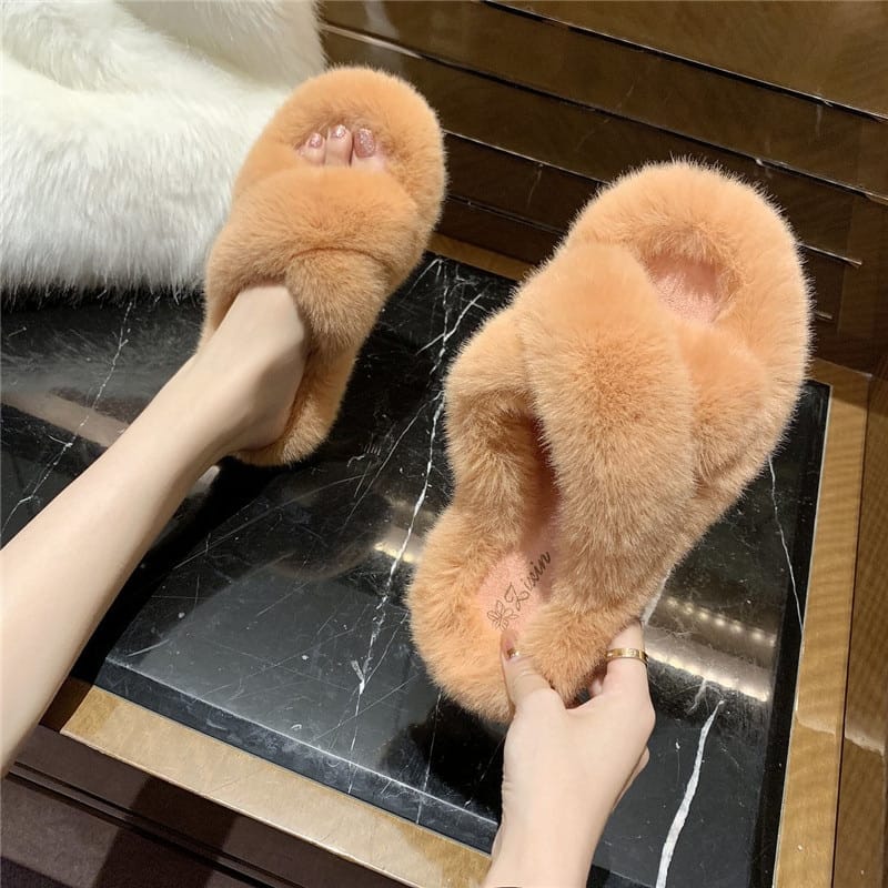 Furry Slippers Cute Plush Fox Hair Fluffy Sandals