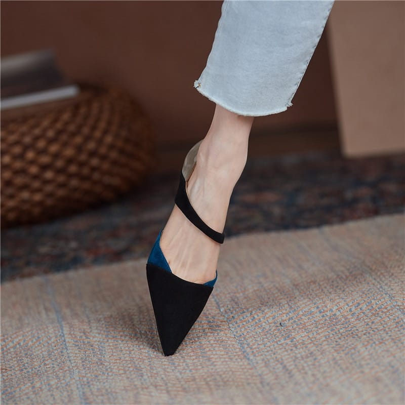 Mixed Colors Shoes Woman Suede Leather Pointed Toe High Heels Pumps