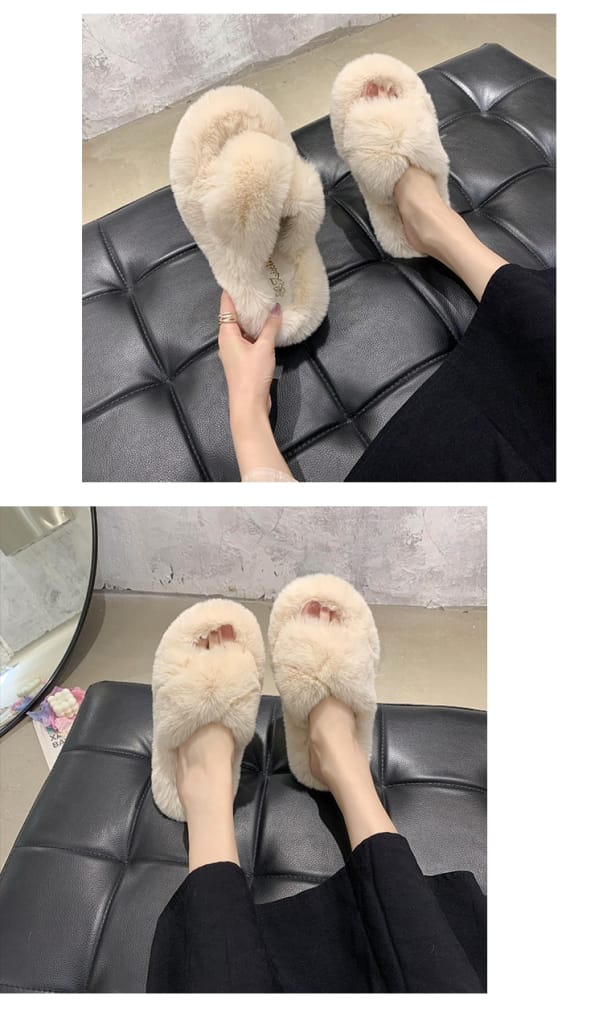 Furry Slippers Cute Plush Fox Hair Fluffy Sandals