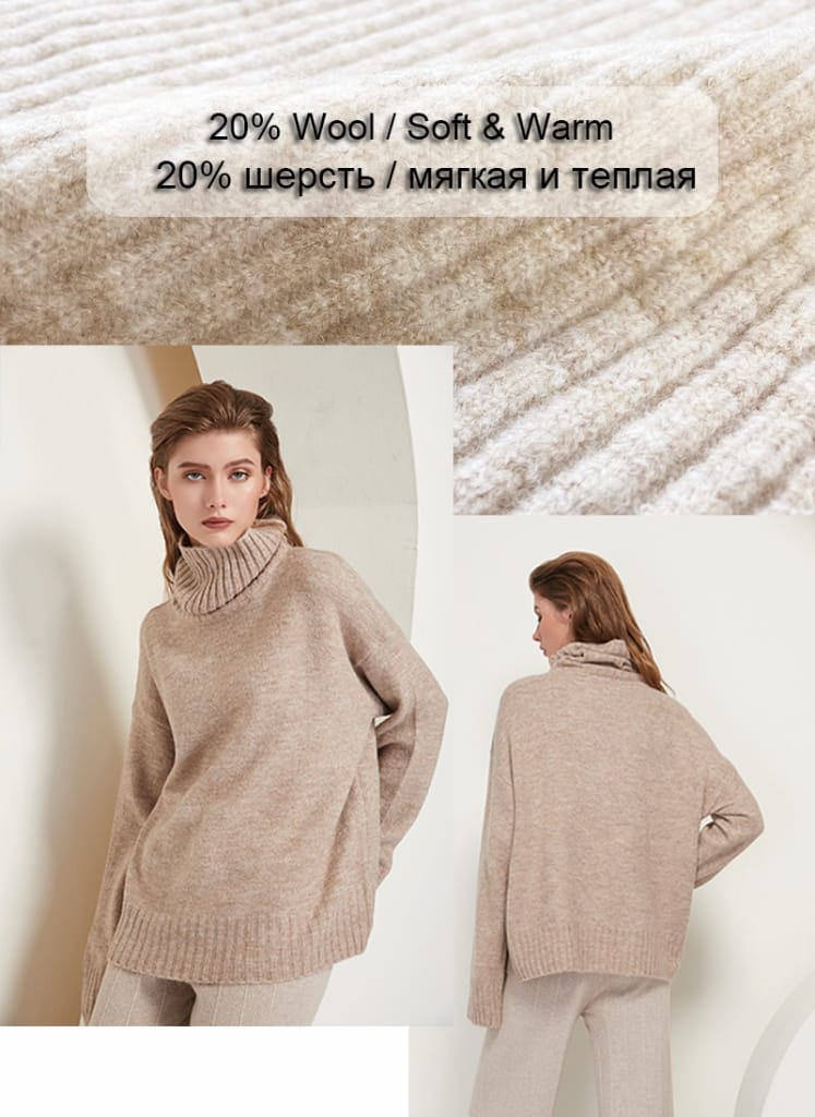 Knitted Turtleneck Cashmere Sweater / Pullover Casual Jumper with Long Sleeve