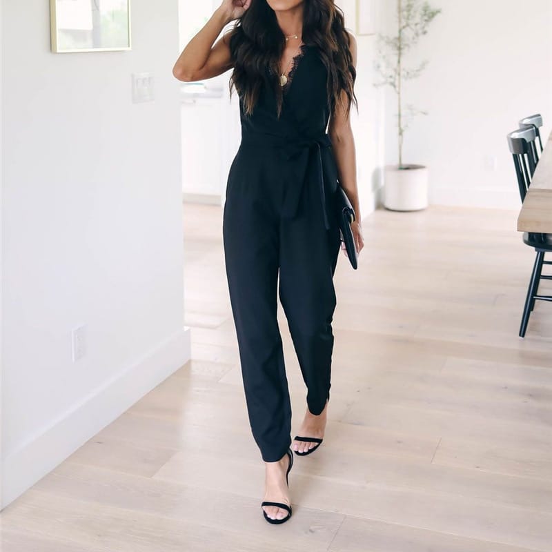 Women Jumpsuit With Belt Sleeveless