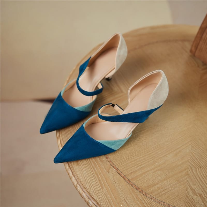 Mixed Colors Shoes Woman Suede Leather Pointed Toe High Heels Pumps