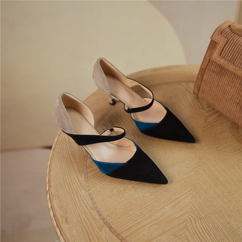 Mixed Colors Shoes Woman Suede Leather Pointed Toe High Heels Pumps