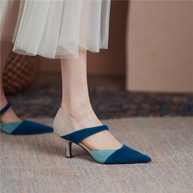 Mixed Colors Shoes Woman Suede Leather Pointed Toe High Heels Pumps