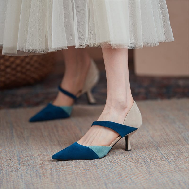 Mixed Colors Shoes Woman Suede Leather Pointed Toe High Heels Pumps