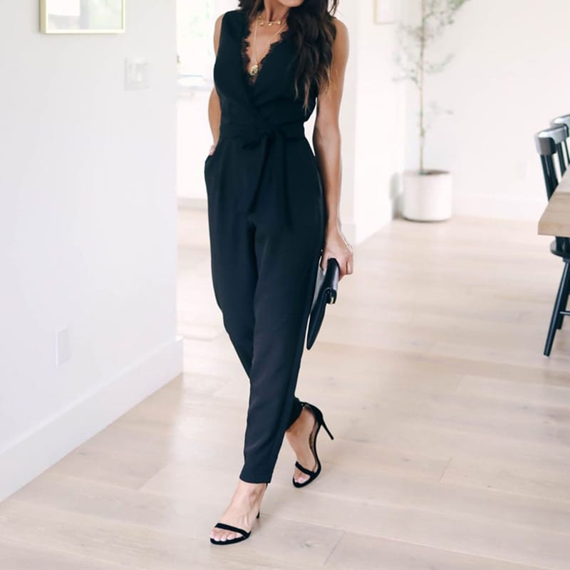 Women Jumpsuit With Belt Sleeveless