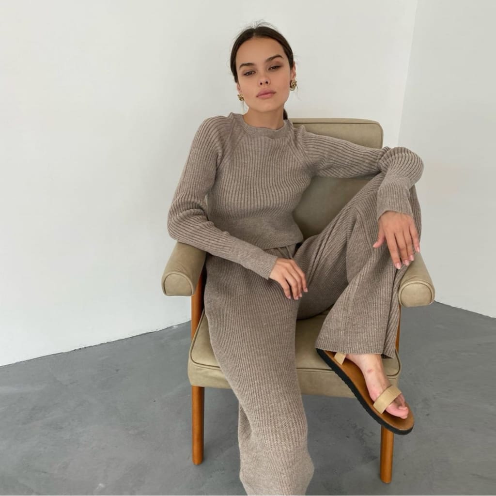 Autumn & Winter White Casual Two Piece Set
