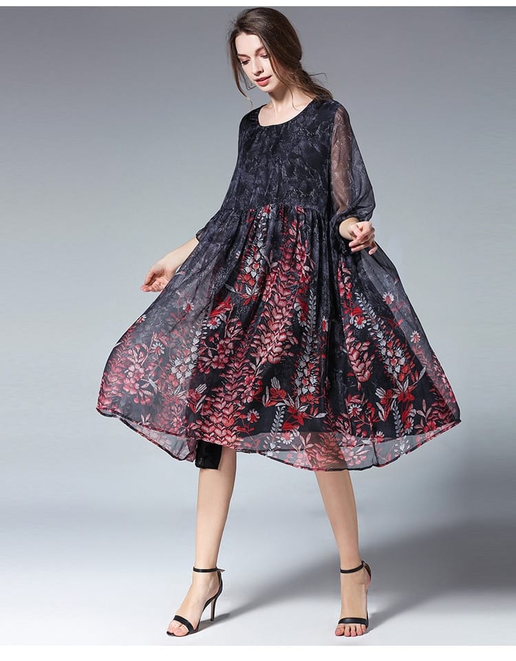 Women print Chiffon dress Plus size