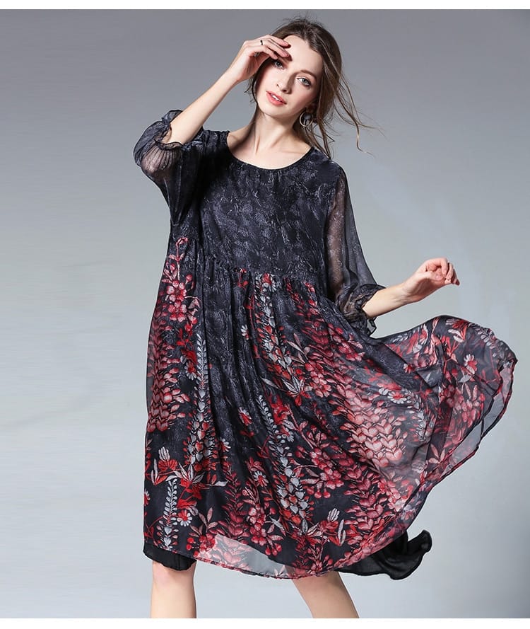 Women print Chiffon dress Plus size