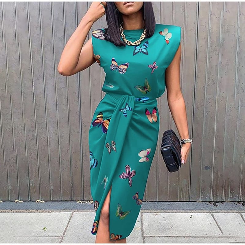 Butterfly Print Top & Slit Skirt Sets Outfits