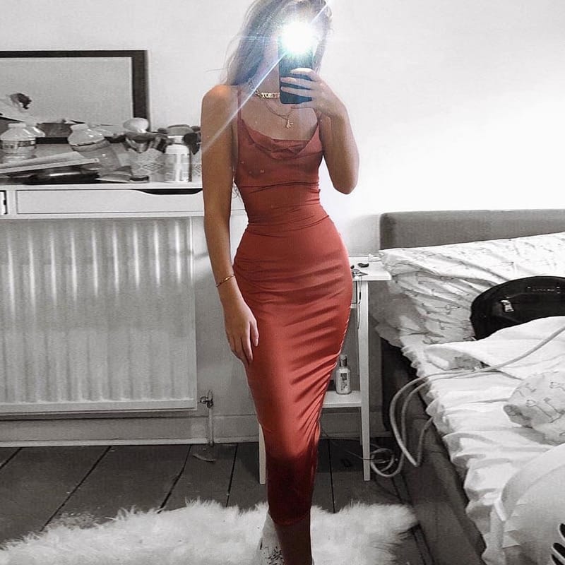 😍 Hot Sale 60 % off Now | Neon satin lace up women bodycon long midi dress sleeveless backless elegant outfits