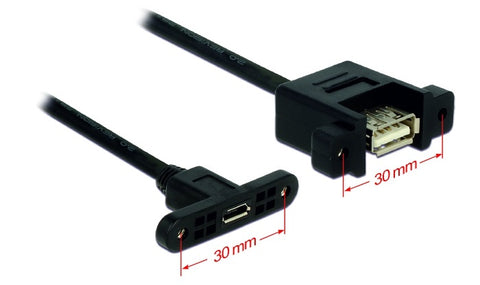 Cable USB 2.0 Micro-B female panel-mount > USB 2.0 Type-A female panel-mount