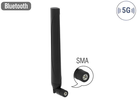 5G LTE Antenna SMA plug -0.5 - 2.3 dBi omnidirectional with tilt joint black - delock.israel