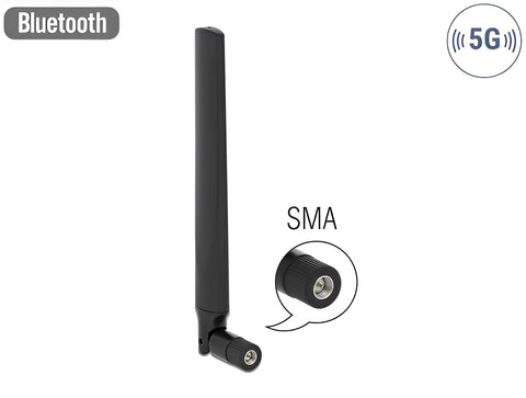 5G LTE Antenna SMA plug -3.3 - 1.3 dBi omnidirectional with tilt joint black - delock.israel