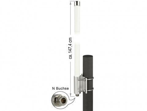LoRa 868 MHz Antenna N Jack 8 dBi 147.4 cm omnidirectional fixed wall and pole mounting white outdoor - delock.israel