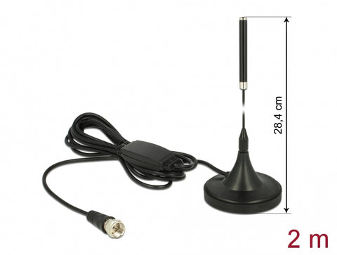 DAB+ Antenna F Plug 21 dBi active fixed omnidirectional with magnetic base RG-174 2 m black - delock.israel