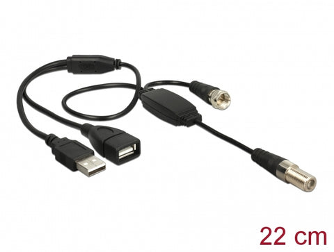 Antenna Cable F Jack > F Plug with phantom power 5 V via USB 22 cm - delock.israel