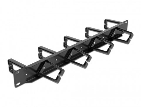 19″ Cable Management Routing Panel both sides with 9 hooks (5 x vertical, 4 x 45° inclined) 1U black - delock.israel