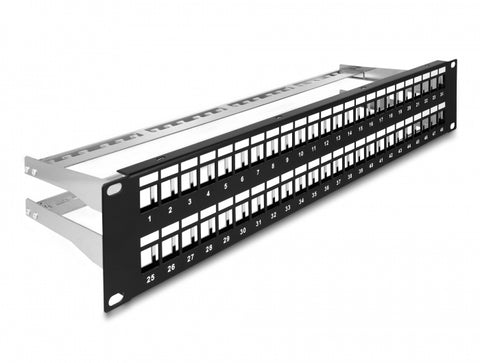 19″ Keystone Patch Panel 48 port with strain reliefs 2U black - delock.israel