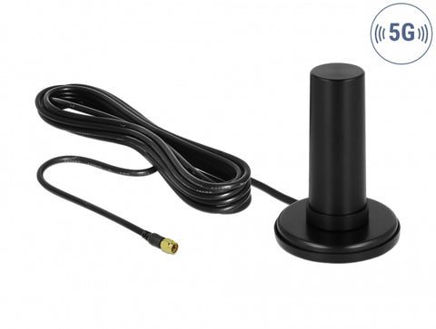 5G LTE Antenna SMA plug 0 - 3 dBi fixed omnidirectional with magnetic base and connection cable RF195 3 m outdoor black - delock.israel