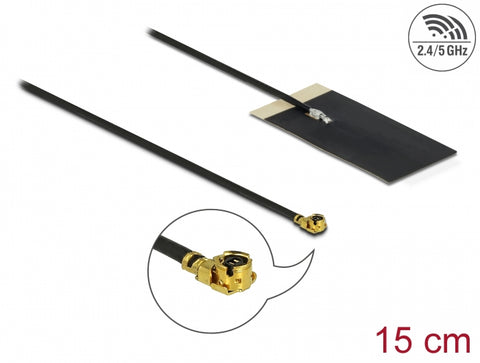 WLAN 802.11 ac/ax/a/h/b/g/n Antenna MHF® I plug 2.7 - 3.0 dBi 1.13 15 cm FPC internal self adhesive - delock.israel