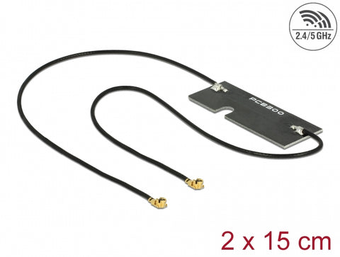 WLAN 802.11 ac/a/h/b/g/n Twin Antenna 2 x MHF® I plug 3 - 5 dBi 1.13 2 x 15 cm PCB internal self adhesive - delock.israel