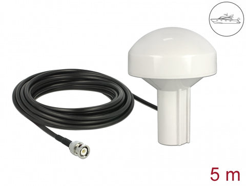 GNSS GALILEO GPS QZSS Marine Antenna 1575 MHz BNC male 28 dBi directional with connection cable RG-58 U 5 m outdoor white - delock.israel