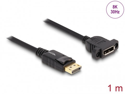 DisplayPort 1.4 Cable 8K 30 Hz male to female 1 m panel-mount black - delock.israel