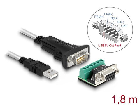 Adapter USB 2.0 Type-A to 1 x Serial RS-422/485 male with 6 pin terminal block 5 V 1.8 m - delock.israel