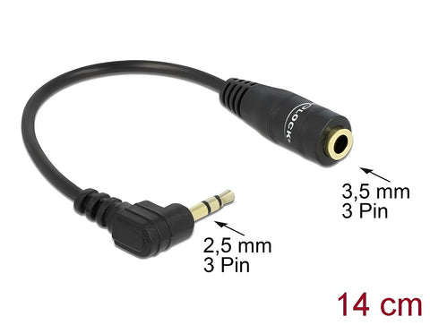 Cable Audio Stereo 2.5 mm male angled > 3.5 mm female 3 pin - delock.israel