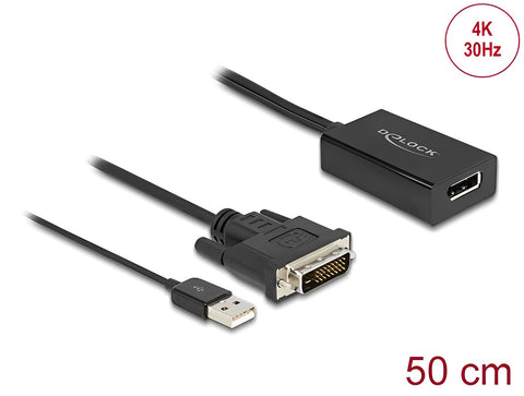 Adapter DVI male to DisplayPort 1.2 female black 4K with HDR function 50 cm - delock.israel