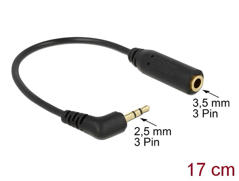 Audio Cable Stereo jack 2.5 mm 3 pin male angled > Stereo jack 3.5 mm 3 pin female - delock.israel