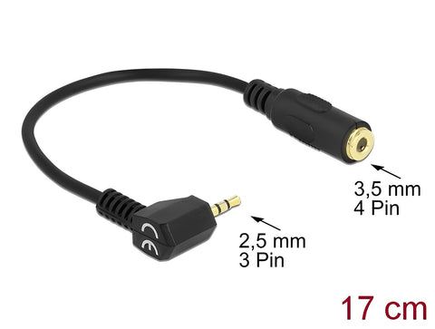 Audio Cable Stereo jack 2.5 mm 3 pin male angled > Stereo jack 3.5 mm 4 pin female - delock.israel
