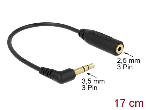 Audio Cable Stereo jack 3.5 mm 3 pin male angled > Stereo jack 2.5 mm 3 pin female - delock.israel