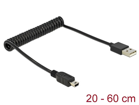 Cable USB 2.0-A male > USB mini male coiled cable - delock.israel