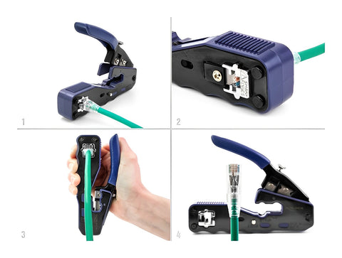 Crimping tool for 8P / RJ45 modular plugs with cutter and stripper (Easy-Connect) - delock.israel