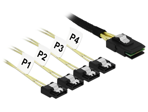 Cable Mini SAS SFF-8087 > 4 x SATA 7 pin metal - delock.israel