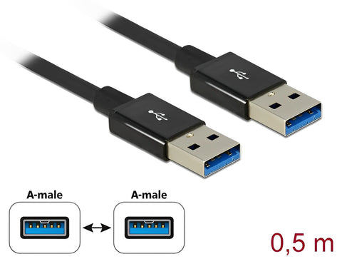 Cable SuperSpeed USB 10 Gbps (USB 3.1 Gen 2) USB Type-A male > USB Type-A male 0.5 m coaxial black Premium - delock.israel