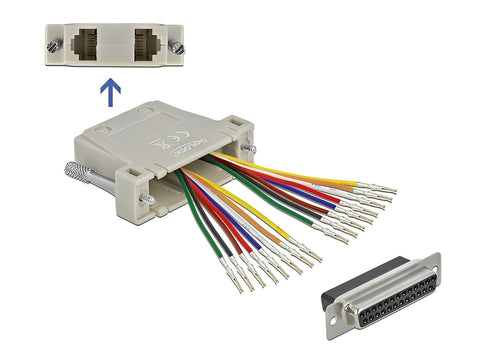 D-Sub 25 pin crimp female to 2 x RJ45 female with assembly kit beige - delock.israel