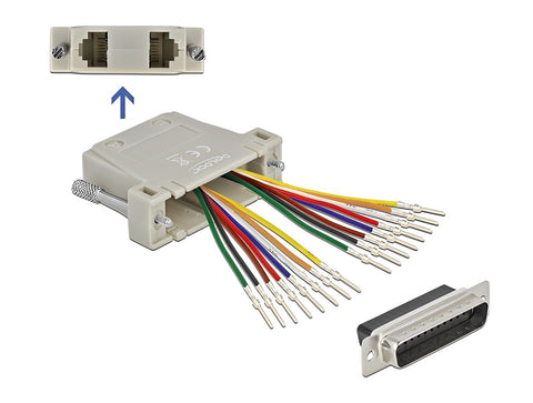 D-Sub 25 pin crimp male to 2 x RJ45 female with assembly kit beige - delock.israel