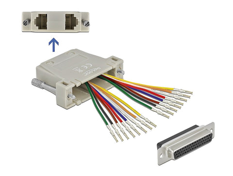 D-Sub HD 44 pin crimp female to 2 x RJ45 female with assembly kit beige - delock.israel