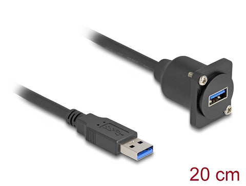 D-Type USB 5 Gbps Cable Type-A male to Type-A female black 20 cm - delock.israel