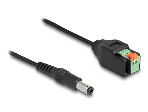 DC Cable 2.1 x 5.5 mm male to Terminal Block Adapter with push button 15 cm  - delock.israel