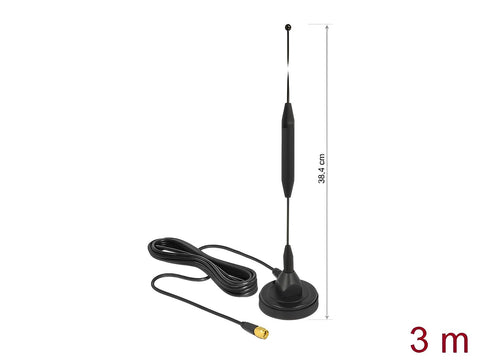 GSM Antenna SMA plug 3.5 dBi fixed omnidirectional with magnetic base and connection cable RG-174 3 m outdoor black - delock.israel