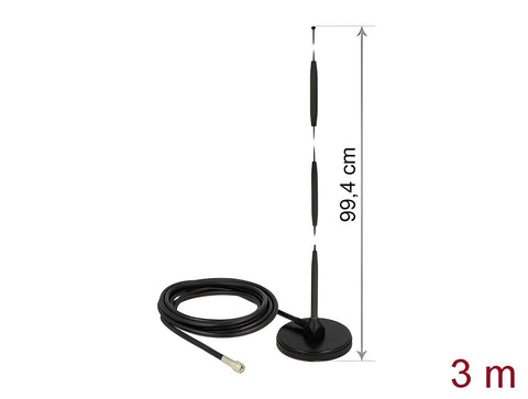 GSM Antenna SMA plug 7 dBi fixed omnidirectional with magnetic base and connection cable RG-58 3 m outdoor black - delock.israel
